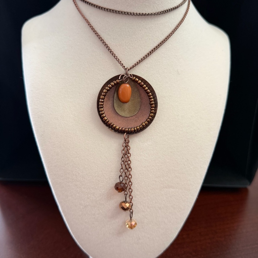 Chic Brown and Orange Bohemian Pendant Necklace